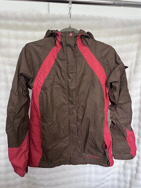 Columbia Omni-Tech Brown & Pink Colorblock Hooded Rain Jacket